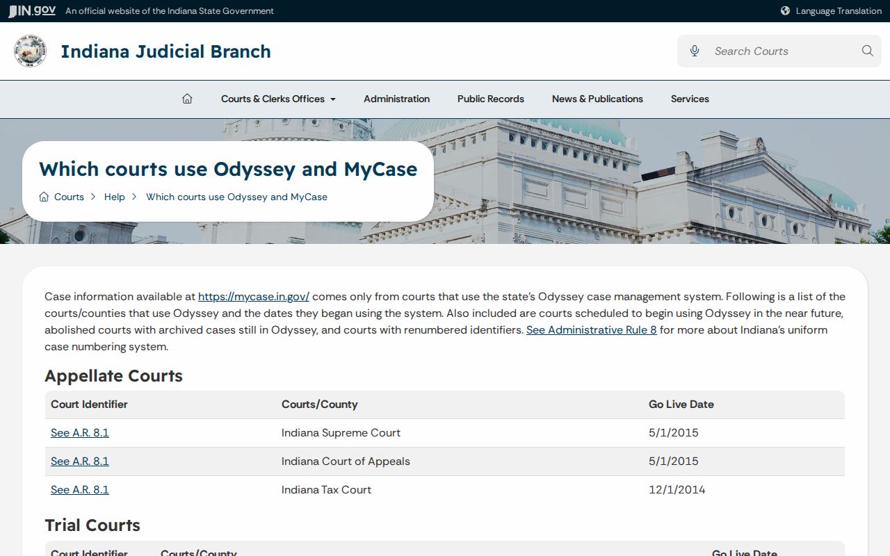 Marion County court calendar Odyssey court list