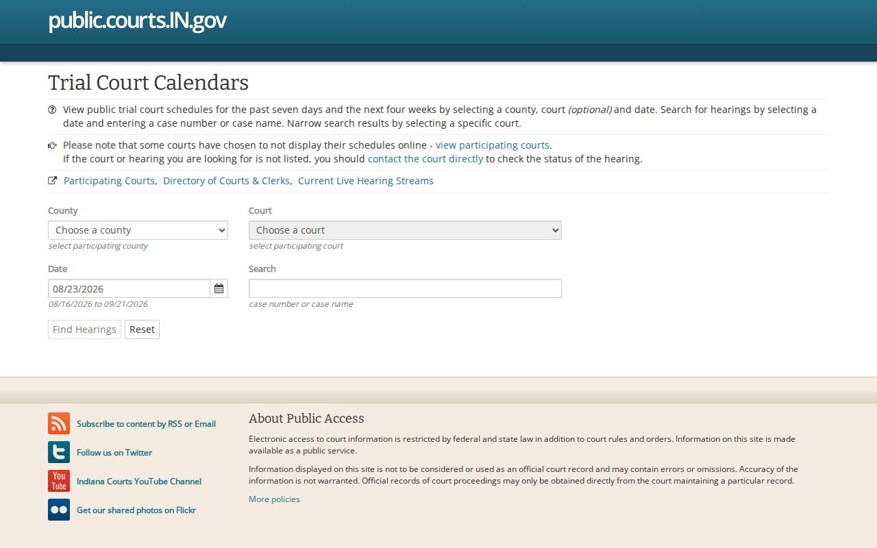 Marion County court calendar search controls