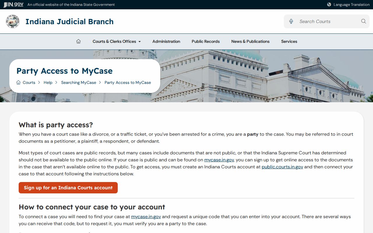 Marion County case search party access instructions