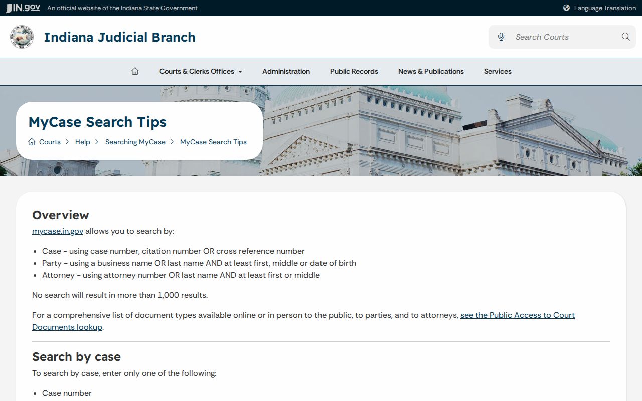 Marion County case search tips and filters