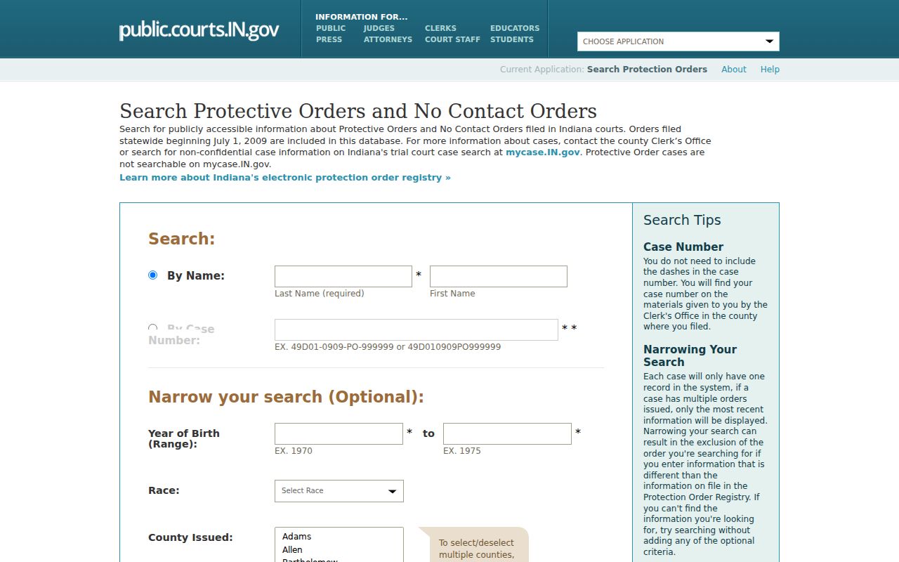 Indiana protection and no-contact order public search