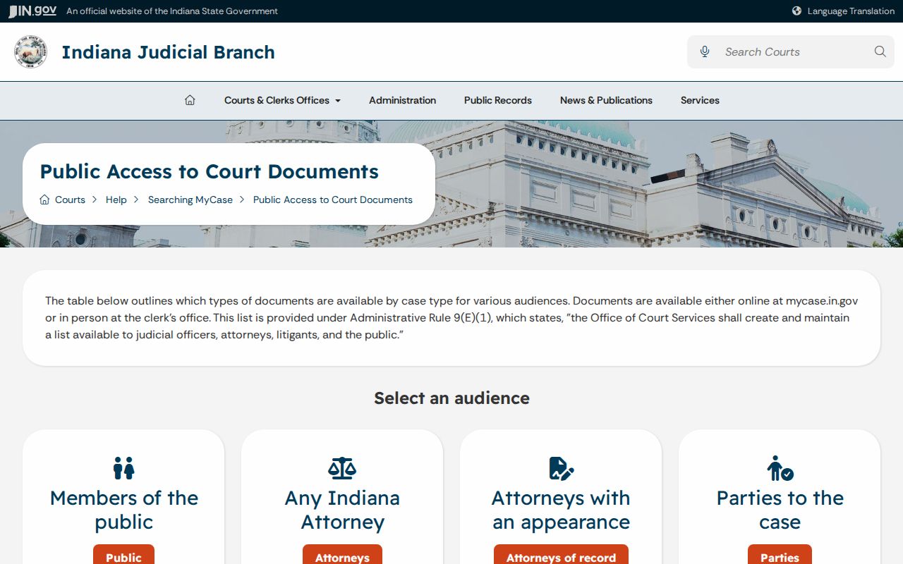 Marion County court records public document access in MyCase