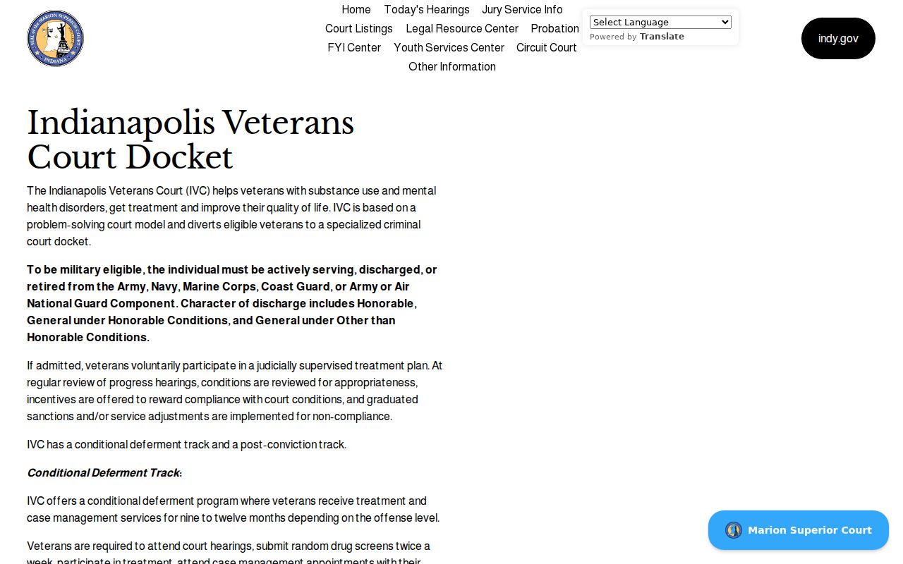 Indianapolis Veterans Court program information