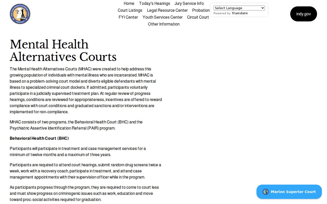 Marion County Mental Health Alternative Courts information