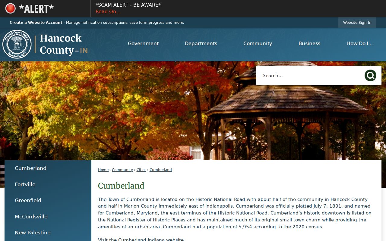 Official municipal profile for Cumberland, Indiana